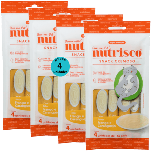 SNACK CREMOSO NUTRISCO GATOS 14G FRANGO E CARANGUEJO COM 4 UN - KIT COM 4 SNACK CREMOSO NUTRISCO GATOS 14G FRANGO E CARANGUEJO COM 4 UN - KIT COM 4