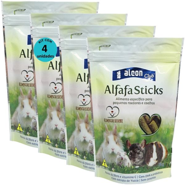 ALCON CLUB ALFAFA STICKS 70G KIT COM 4 PARA ROEDORES HAMSTER CHINCHILA PORQUINHO DA ÍNDIA GERBIL COELHO TOPOLINO