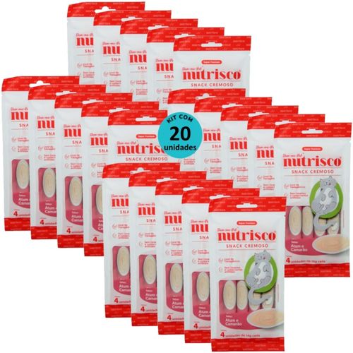 SNACK CREMOSO NUTRISCO GATOS 14G ATUM E CAMARÃO COM 4 UN - KIT COM 20 SNACK CREMOSO NUTRISCO GATOS 14G ATUM E CAMARÃO COM 4 UN - KIT COM 20
