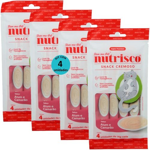 SNACK CREMOSO NUTRISCO GATOS 14G ATUM E CAMARÃO COM 4 UN - KIT COM 4 SNACK CREMOSO NUTRISCO GATOS 14G ATUM E CAMARÃO COM 4 UN - KIT COM 4