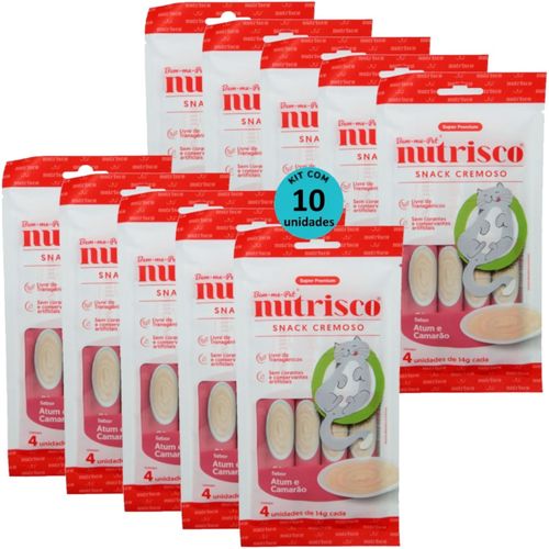 SNACK CREMOSO NUTRISCO GATOS 14G ATUM E CAMARÃO COM 4 UN - KIT COM 10 SNACK CREMOSO NUTRISCO GATOS 14G ATUM E CAMARÃO COM 4 UN - KIT COM 10