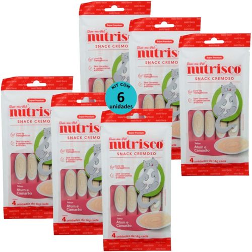 SNACK CREMOSO NUTRISCO GATOS 14G ATUM E CAMARÃO COM 4 UN - KIT COM 6