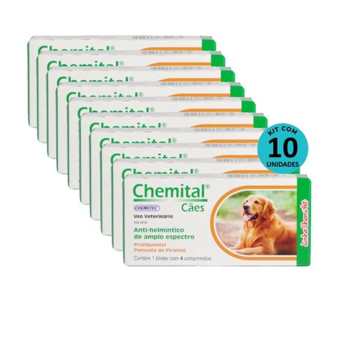 Kit Vermífugos Chemital Cães Chemitec 4 Comp. C/ 10 caixas Kit Vermífugos Chemital Cães Chemitec 4 Comp. C/ 10 caixas
