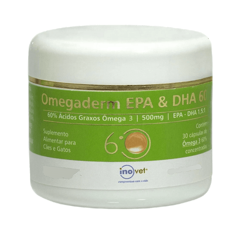 Omegaderm EPA & DHA 60 Suplemento para Cães e Gatos 500mg C/ 30 cápsulas- Inovet Omegaderm EPA & DHA 60 Suplemento para Cães e Gatos 500mg C/ 30 cápsulas- Inovet