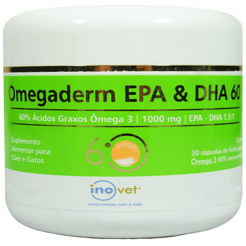 Omegaderm EPA & DHA 60 Suplemento para Cães e Gatos 1000mg C/ 30 cápsulas- Inovet Omegaderm EPA & DHA 60 Suplemento para Cães e Gatos 1000mg C/ 30 cápsulas- Inovet