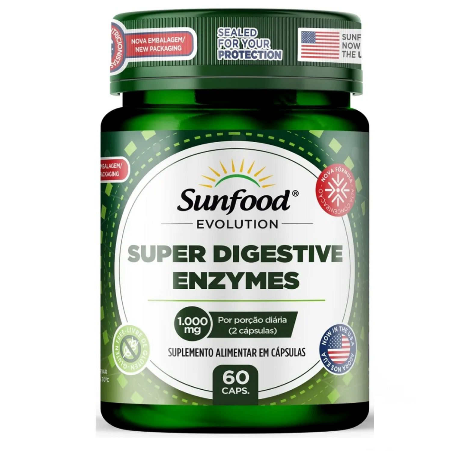 SUPER DIGESTIVE ENZYMES 60 CAPSULAS SUNFOOD EVOLUTION - Drogaria