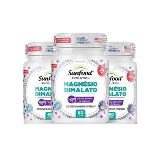 KIT 3 MAGNESIO DIMALATO 1000MG 60 CAPS SUNFOOD EVOLUTION