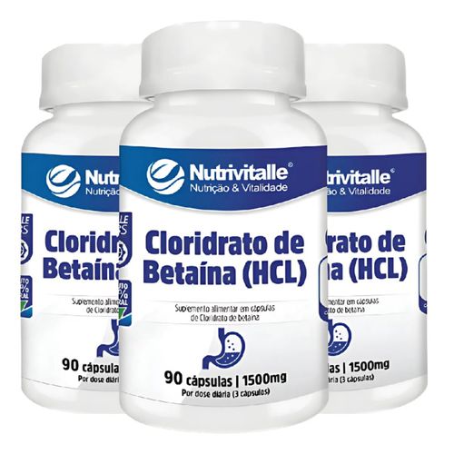 KIT 03 CLORIDRATO DE BETAINA (HCL) 1500MG 90CAPS NUTRIVITALLE