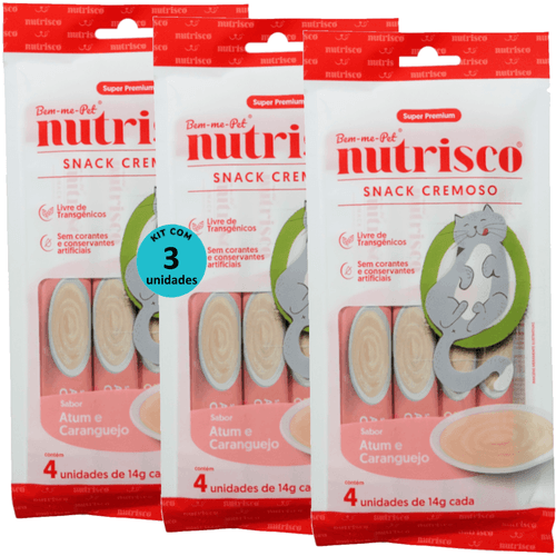 SNACK CREMOSO NUTRISCO GATOS 14G ATUM E CARANGUEJO COM 4 UN - KIT COM 3
