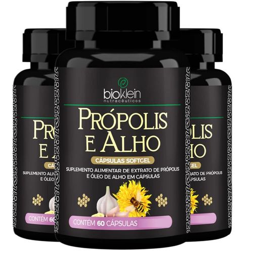 KIT 3 PROPOLIS E ALHO (Extrato de Propolis + Oleo de Alho) 400mg 60 CAPSULAS BIOKLEIN KIT 3 PROPOLIS E ALHO (Extrato de Propolis + Oleo de Alho) 400mg 60 CAPSULAS BIOKLEIN