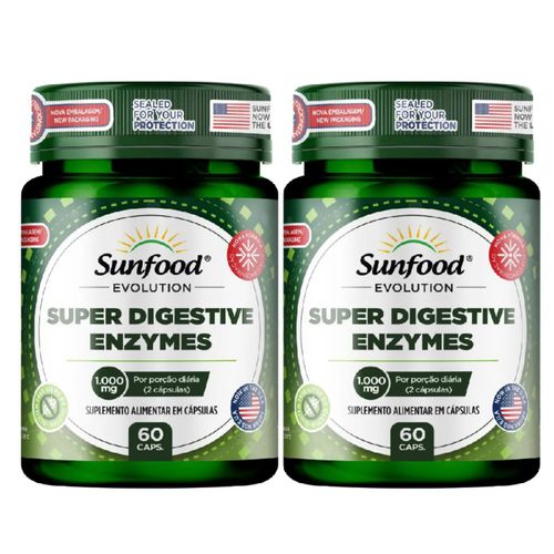KIT 2 SUPER DIGESTIVE ENZYMES 60 CAPSULAS SUNFOOD EVOLUTION
