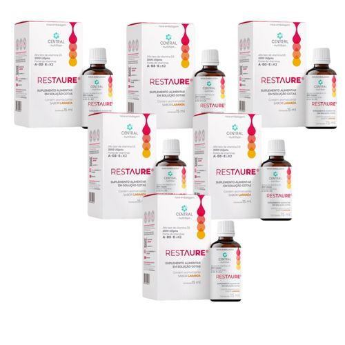 6x Restaure Central Nutrition 15ml- Vitamina A- D3- E- K2 Sem Sabor 6x Restaure Central Nutrition 15ml- Vitamina A- D3- E- K2 Sem Sabor