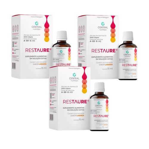 3x Restaure Central Nutrition 15ml- Vitamina A- D3- E- K2 sem sabor 3x Restaure Central Nutrition 15ml- Vitamina A- D3- E- K2 sem sabor