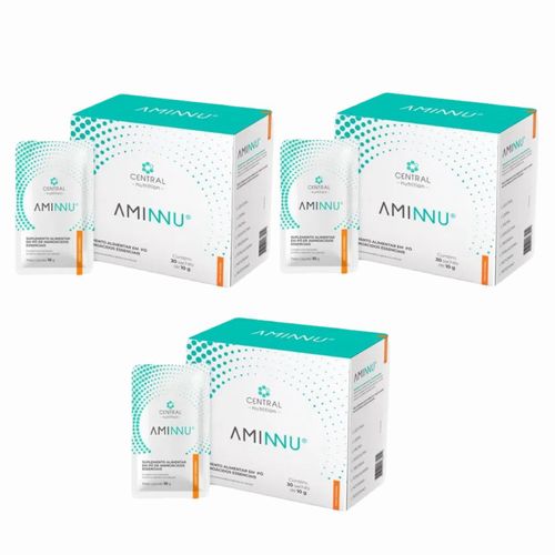 3x Aminnu Tangerina- 30 Sachês de 10g- Central Nutrition tangerina