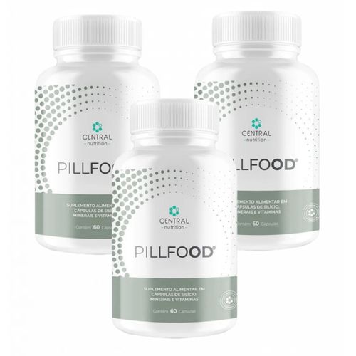 3x Pillfood- Silício Orgânico- Central Nutrition- 60 Cáps. Sem Sabor