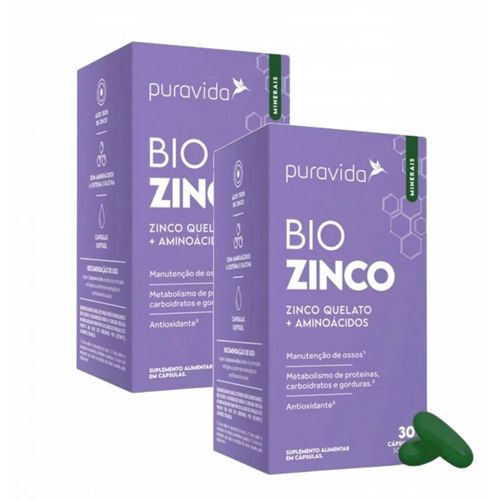 2x Bio Zinco PuraVida - Zinco Quelado + Aminoácidos Sem Sabor