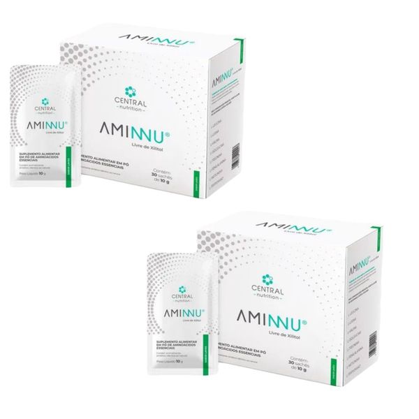 2x Aminnu Sem Xilitol Limão- 30 Sachês- Central Nutrition limao
