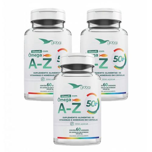 3x Vitasoft A- Z + Ômega - Polivitamínico Global Suplementos Sem Sabor