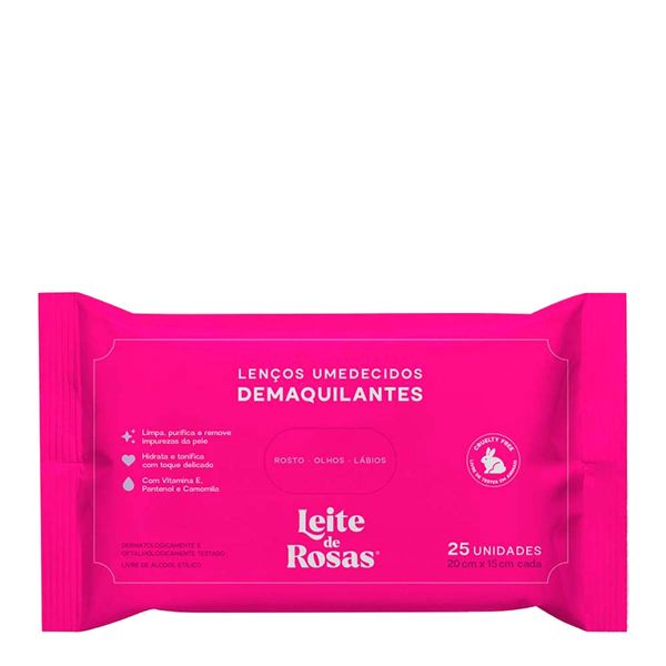 Lenço Demaquilante Leite de Rosas 25 Unidades