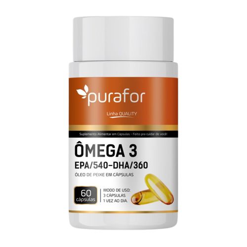 Ômega 3 Ultraconcentrado 1350mg EPA  DHA  Óleo de Peixe Puro – 60 Cápsulas Purafor