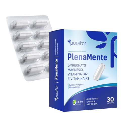 Plenamente Magnésio L-Treonato + B12 + K2 – Suplemento Limpo 30 Cáps Purafor Plenamente Magnésio L-Treonato + B12 + K2 – Suplemento Limpo 30 Cáps Purafor