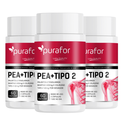 KIT 03 PEA 600 Palmitoiletanolamida Bioativa com Colágeno Tipo 2 I 60 caps Purafor KIT 03 PEA 600 Palmitoiletanolamida Bioativa com Colágeno Tipo 2 I 60 caps Purafor