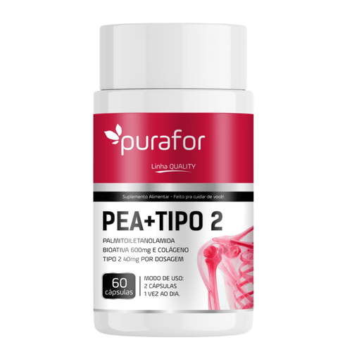 PEA 600 Palmitoiletanolamida Bioativa com Colágeno Tipo 2 I 60 caps Purafor PEA 600 Palmitoiletanolamida Bioativa com Colágeno Tipo 2 I 60 caps Purafor