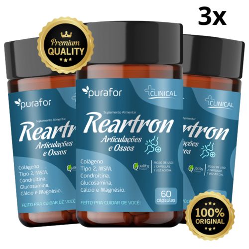Kit 3 Reartron composto de Colágeno Tipo 2, para Articulações e Ossos 60 caps Purafor Kit 3 Reartron composto de Colágeno Tipo 2, para Articulações e Ossos 60 caps Purafor