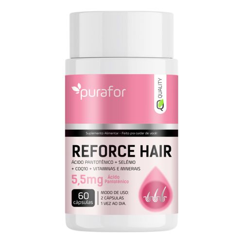 REFORCE HAIR SUPLEMENTO PARA CABELOS E UNHAS COM ÁCIDO PANTOTÊNICO, SELÊNIO E COQ10 PURAFOR QUALITY REFORCE HAIR SUPLEMENTO PARA CABELOS E UNHAS COM ÁCIDO PANTOTÊNICO, SELÊNIO E COQ10 PURAFOR QUALITY