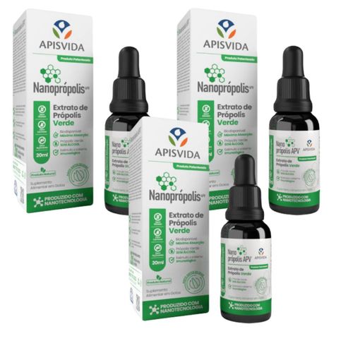 3x Nanoprópolis- Extrato de Própolis Verde- 20ml- Apis Vida Sem sabor 3x Nanoprópolis- Extrato de Própolis Verde- 20ml- Apis Vida Sem sabor