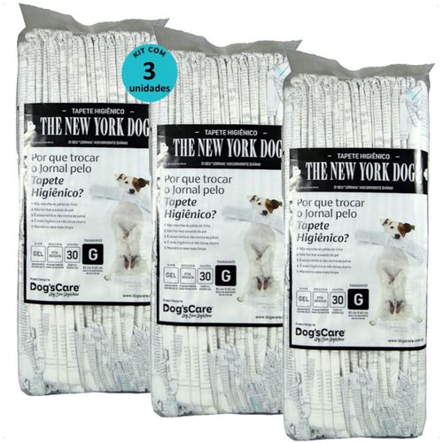 TAPETE HIGIÊNICO THE NEW YORK DOGS TAMANHO G 30 UN 82X60 CM KIT COM 3