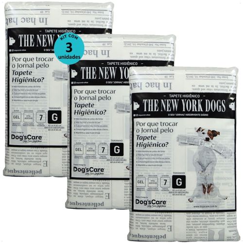 TAPETE HIGIÊNICO THE NEW YORK DOGS TAMANHO G 7 UN 82X60 CM KIT COM 3