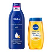 Kit-Nivea-oleo-de-Banho-200ml---Hidratante-Corporal-Milk-Pele-Seca-e-Extrasseca-400ml