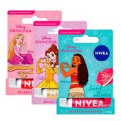 Kit-Nivea-Hidratante-Labial-Disney-Princesas-Cupcake-de-Baunilha-Bela---Morango-Silvestre-Rapunzel---Sorbet-de-Melancia-Moana-4-8g-Cada