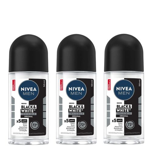 Kit-Nivea-Men-Antitranspirante-Black-White-Invisible-Roll-On-3-Unidades-de-50ml Kit-Nivea-Men-Antitranspirante-Black-White-Invisible-Roll-On-3-Unidades-de-50ml