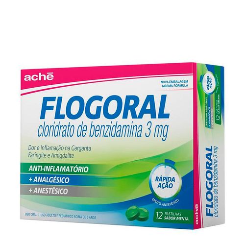 Anestésico, Anti-Inflamatório E Analgésico Flogoral 3Mg 12 Pastilhas Menta