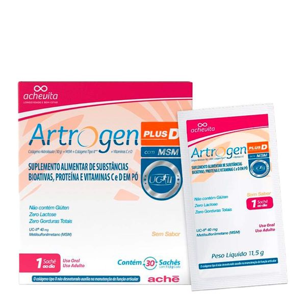 Suplemento Alimentar Artrogen Plus D Colágeno + MSM 30 Sachês