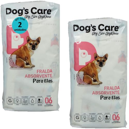 FRALDA HIGIÊNICA DESCARTÁVEL DOGS CARE G 6 UN PARA CÃES FÊMEAS KIT COM 2