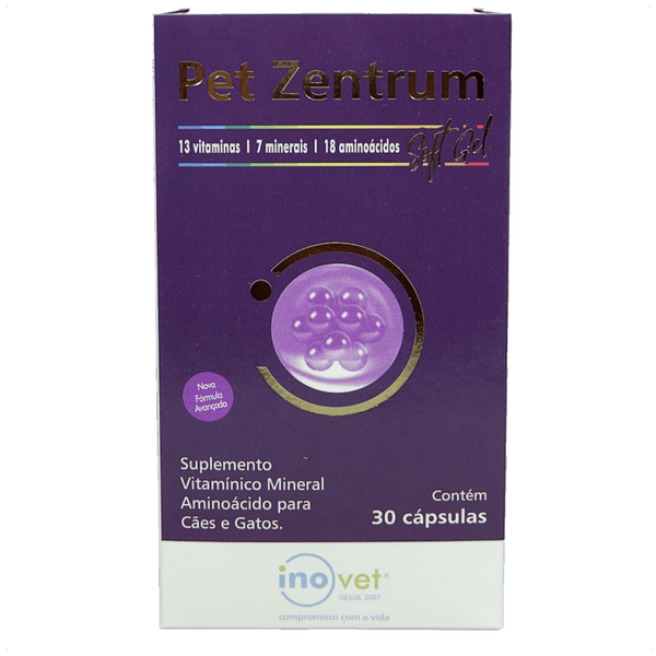 PET ZENTRUM SOFT GEL COM 30 CÁPSULAS PARA CÃES E GATOS