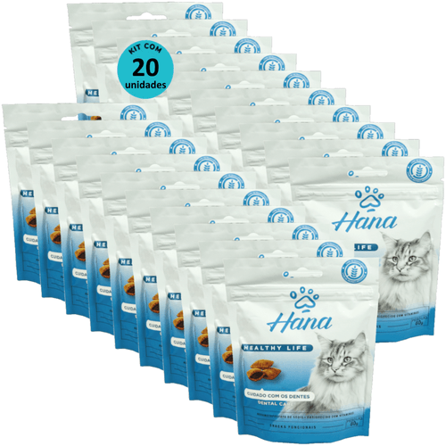 Snacks Hana Healthy Life Dental Care P/ Gatos Adultos 60g Kit C/ 20 Unid.
