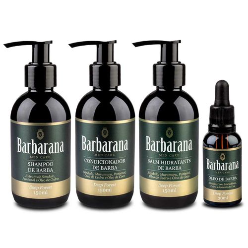 Kit Shampoo + Condicionador + Balm + Óleo para Barba Deep Forest Barbarana