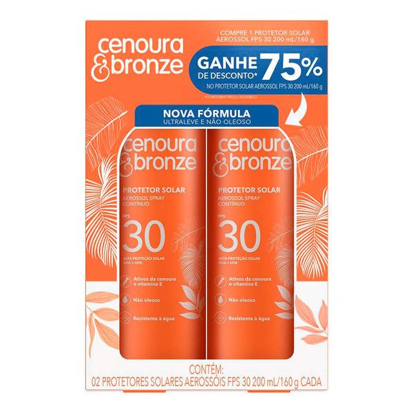 Pack Protetor Solar Aerossol FPS 30 Cenoura & Bronze Caixa 2 Unidades 200ml Cada
