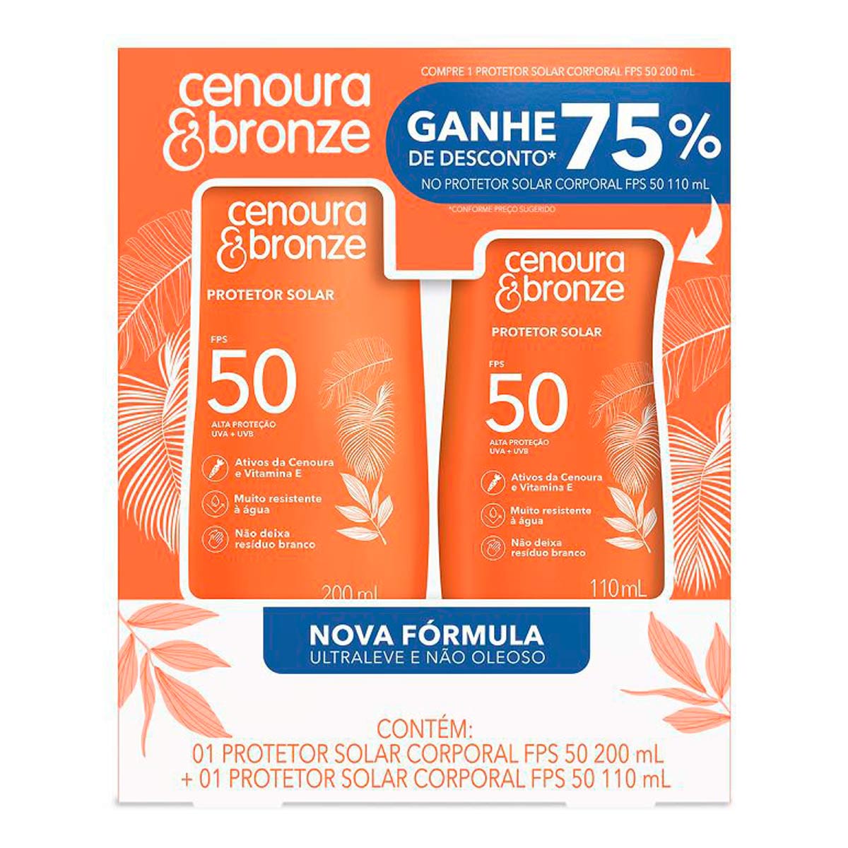 Kit Protetor Solar FPS 50 200ml + Protetor Solar FPS 50 110ml Cenoura & Bronze