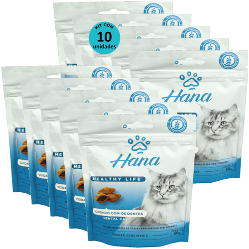 Kit 10 Snacks Hana Healthy Life Dental Care P/ Gatos Adultos- 60g