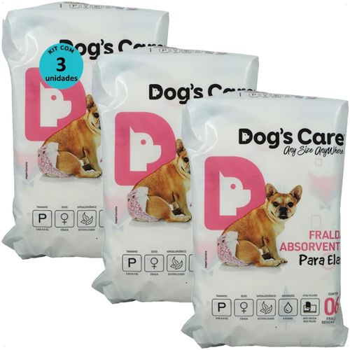 FRALDA HIGIÊNICA DESCARTÁVEL DOGS CARE P 6 UN PARA CÃES FÊMEAS KIT COM 3