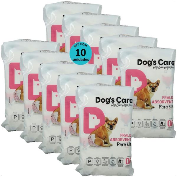 FRALDA HIGIÊNICA DESCARTÁVEL DOGS CARE P 6 UN PARA CÃES FÊMEAS KIT COM 10