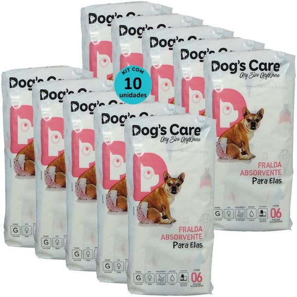 FRALDA HIGIÊNICA DESCARTÁVEL DOGS CARE G 6 UN PARA CÃES FÊMEAS KIT COM 10