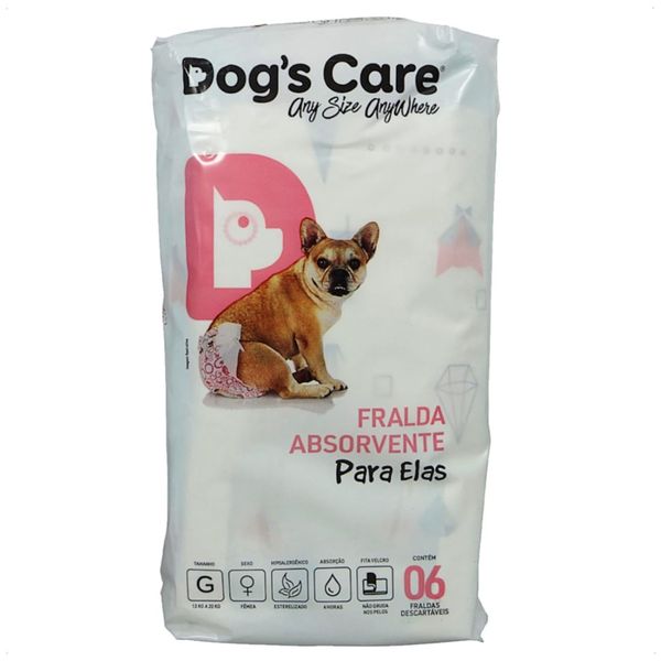 FRALDA HIGIÊNICA DESCARTÁVEL DOGS CARE G 6 UN PARA CÃES FÊMEAS
