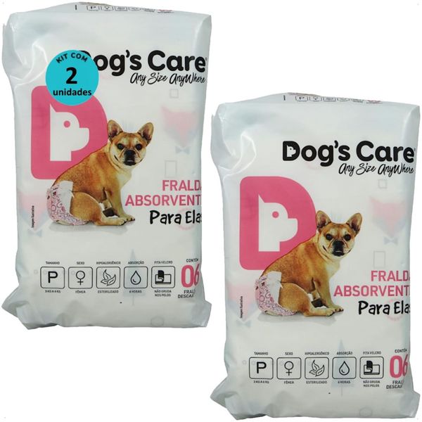 FRALDA HIGIÊNICA DESCARTÁVEL DOGS CARE P 6 UN PARA CÃES FÊMEAS KIT COM 2