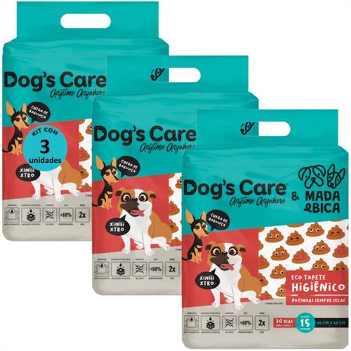 TAPETE HIGIÊNICO DOGS CARE FAMÍLIA MADA E BICA 15 UN 90X60 CM KIT COM 3